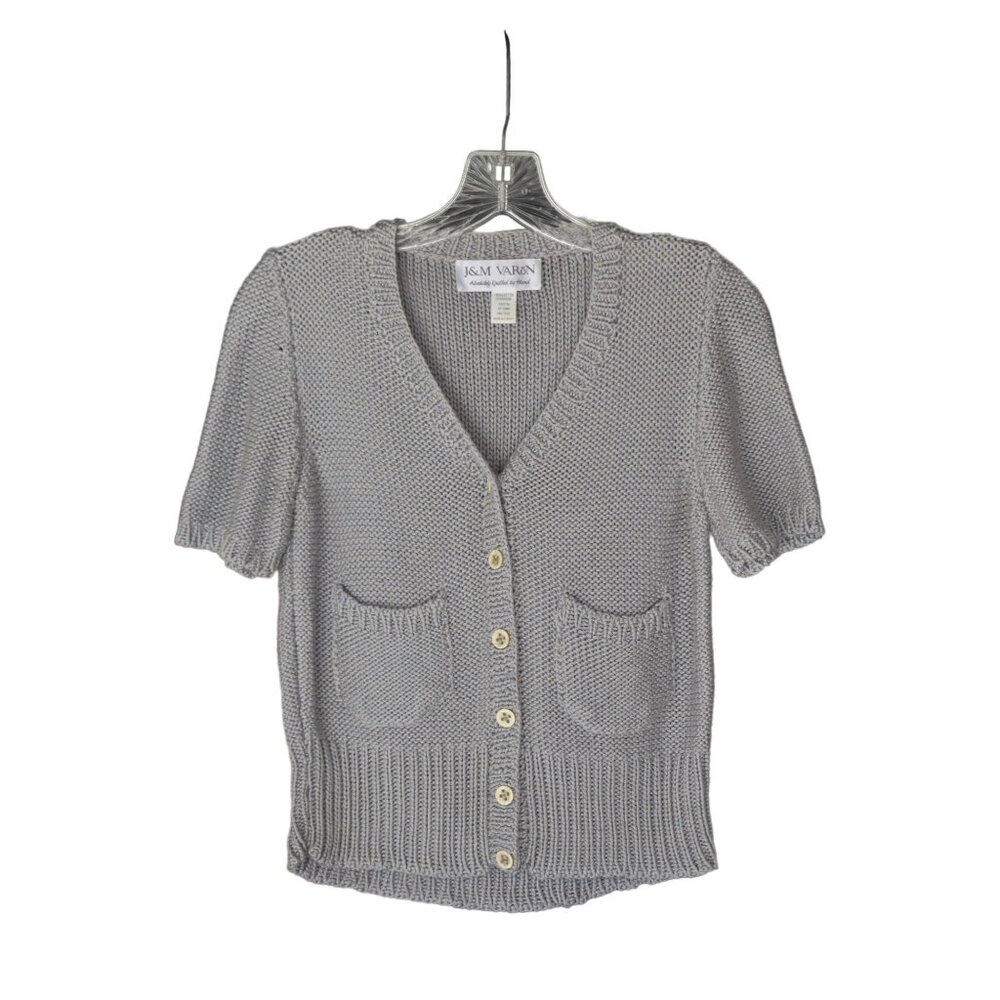 Women's J&M Varon Blue Hand Knitted Button up Sweater W/Pockets S/M
